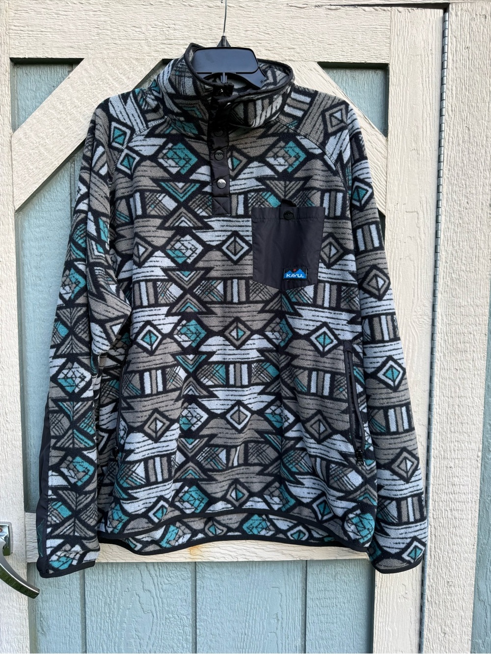Kavu Teal & Gray Geometric Pullover Fleece